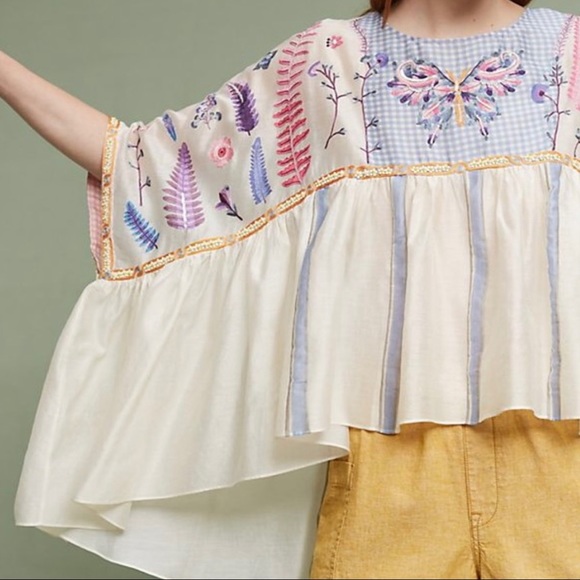 Pankaj & Nidhi Tops - Anthropologie Mariposa Top Embroidered Floral O/S